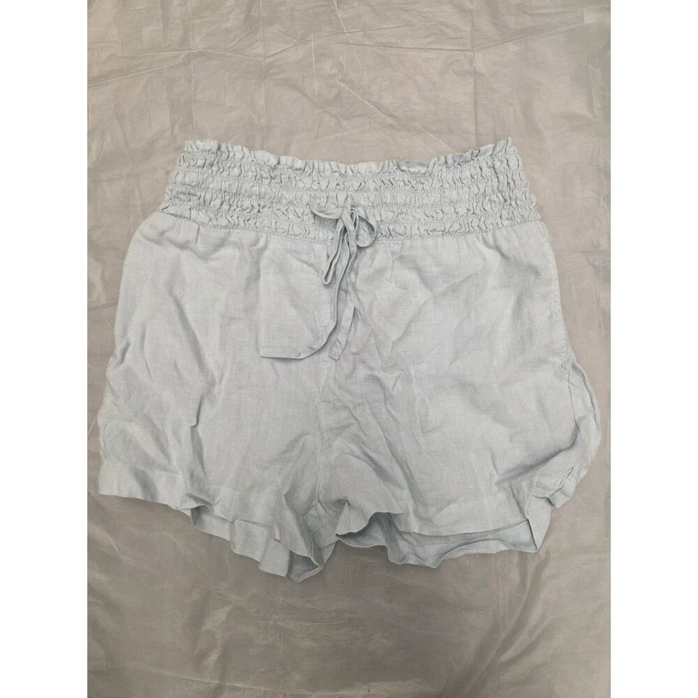 Anthropologie Cloth & Stone 100% Linen Shorts Women's Size L Light Blue Pockets - Picture 5 of 5
